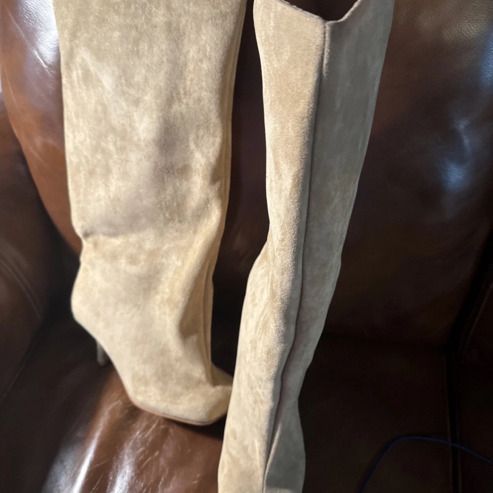 Tall Suede Knee Boots in Light Taupe
